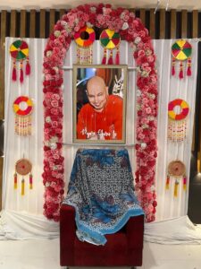 Spiritual Decoration of Guru Ji with Floral Frame