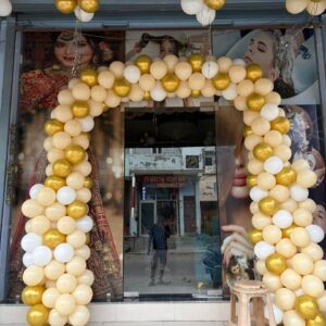 Elegant Gold & White Balloon Arch Decoration for Grand Openings & Events