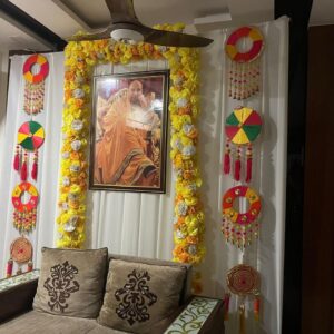 Elegant Guru Ji Satsang Decoration with Traditional Floral & Ethnic Accents