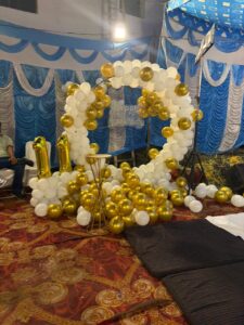 Elegant White & Gold 11th Anniversary Balloon Decoration Setup