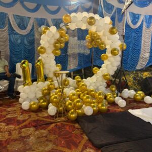 Elegant White & Gold 11th Anniversary Balloon Decoration Setup