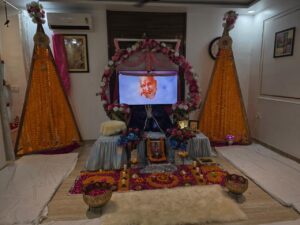 Guru Ji Satsang Durbar & Stage Setup with Floral Arch