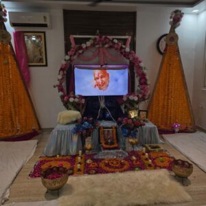 Guru Ji Satsang Durbar & Stage Setup with Floral Arch