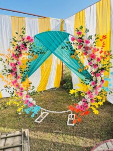 Floral Ring Backdrop Decoration in Rudrapur Haldi, Mehndi & Wedding Photo Booth Decor