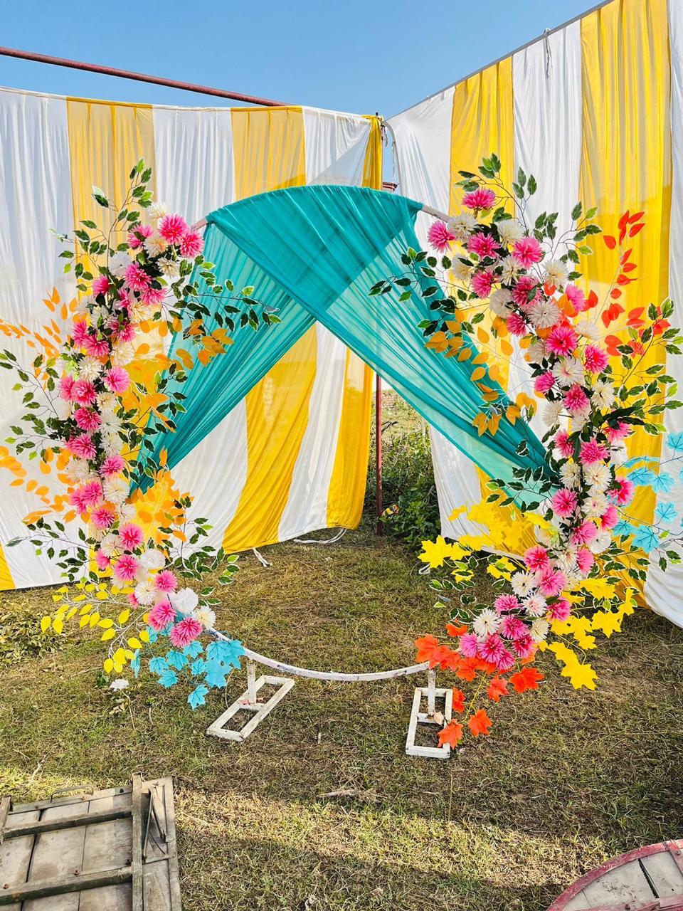 Floral Ring Backdrop Decoration in Rudrapur Haldi, Mehndi & Wedding Photo Booth Decor