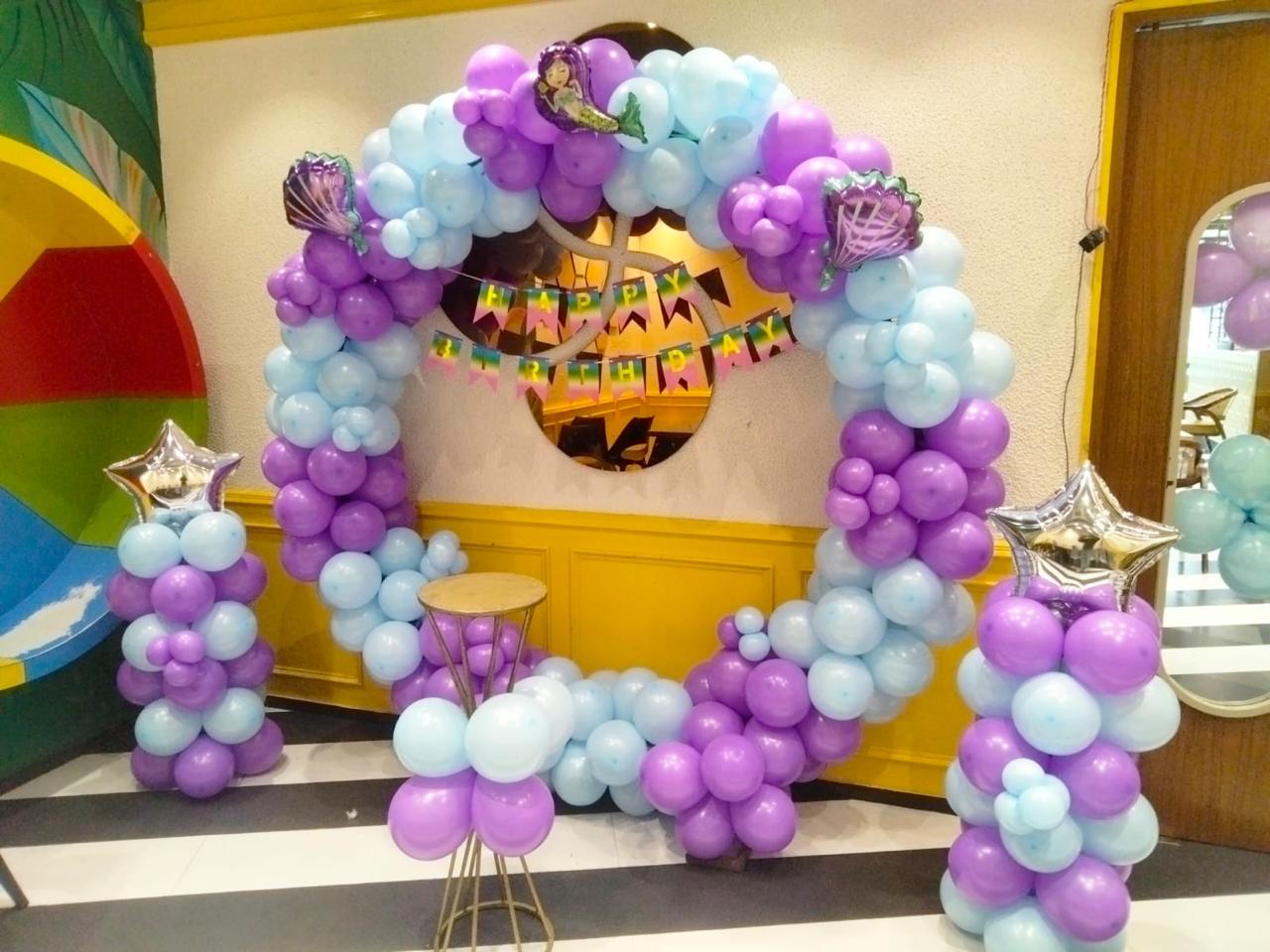 Under the Sea Mermaid Theme Birthday Decor in Rudrapur | Purple & Blue Balloon Ring