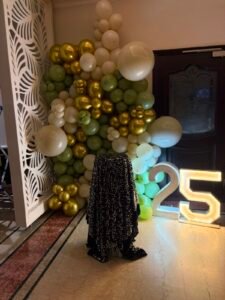 Elegant 25th Birthday Green & Gold Balloon Decoration