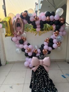 10th Birthday Balloon Decoration with Pink, Black & Rose Gold Theme