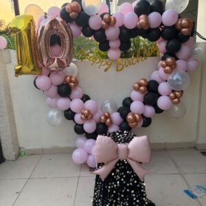 10th Birthday Balloon Decoration with Pink, Black & Rose Gold Theme