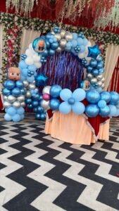 Baby Boss Theme Birthday Decoration with Blue, Silver & White Balloon Arch