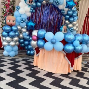 Baby Boss Theme Birthday Decoration with Blue, Silver & White Balloon Arch