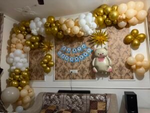 Baby Shower Decoration with White, Gold & Beige Balloon Setup