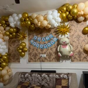 Baby Shower Decoration with White, Gold & Beige Balloon Setup