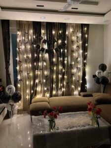Elegant Black & White Birthday Decoration with Fairy Lights Home Birthday Decor