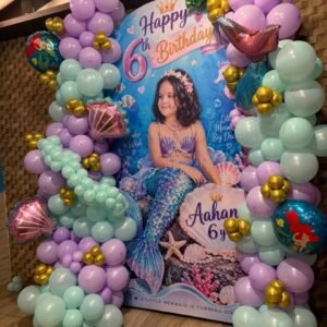 Mermaid Theme Birthday Decoration with Lavender & Mint Balloon Arch